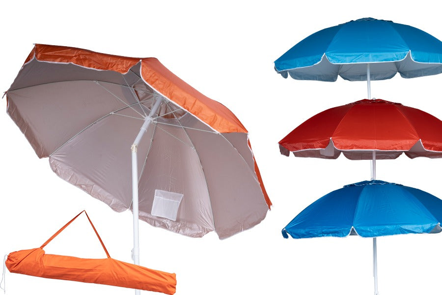 Sea umbrella 180 cm with stainless steel pole and assorted colors bag