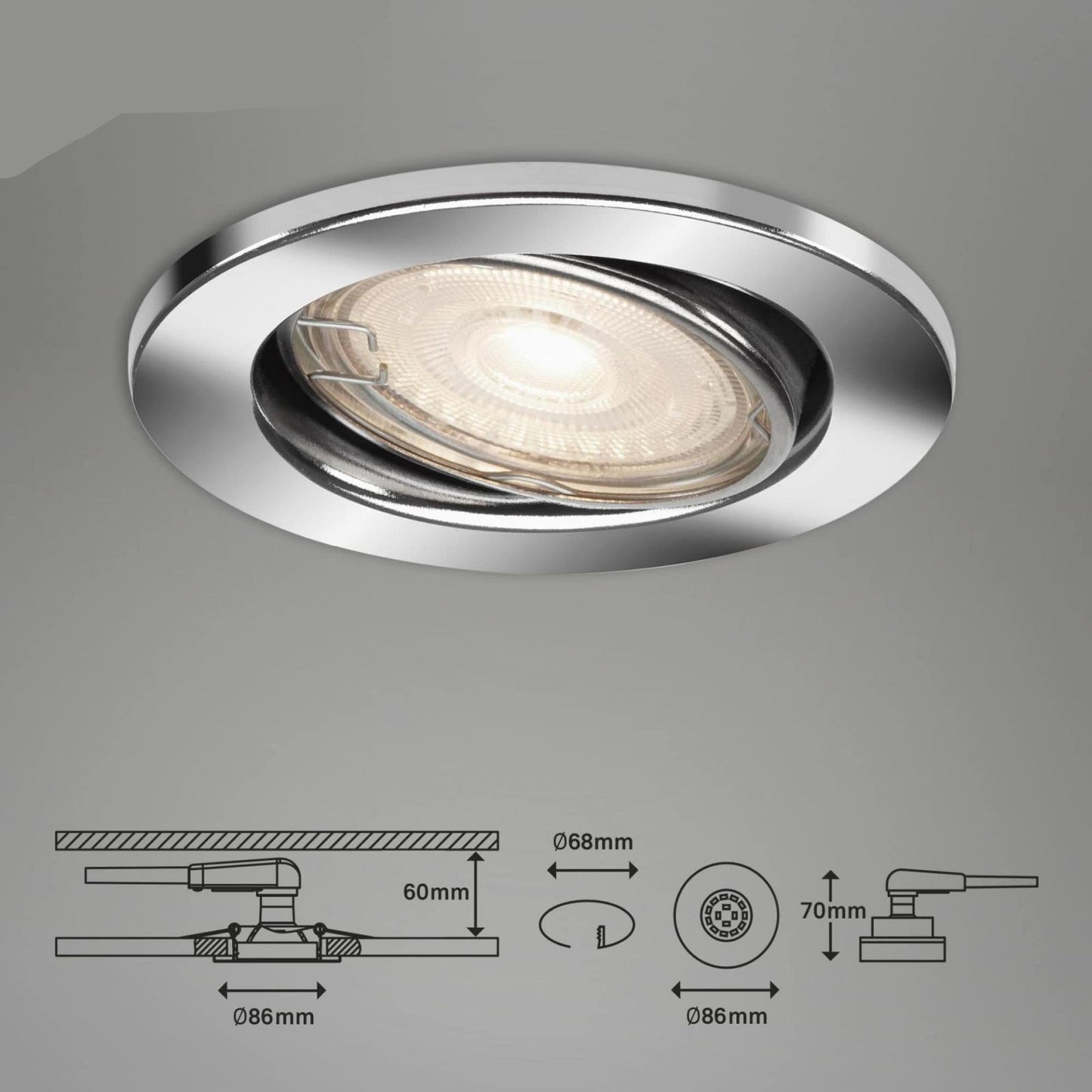 Set of 3 adjustable Sten recessed spotlights GU10 Ø 8.6 cm chrome