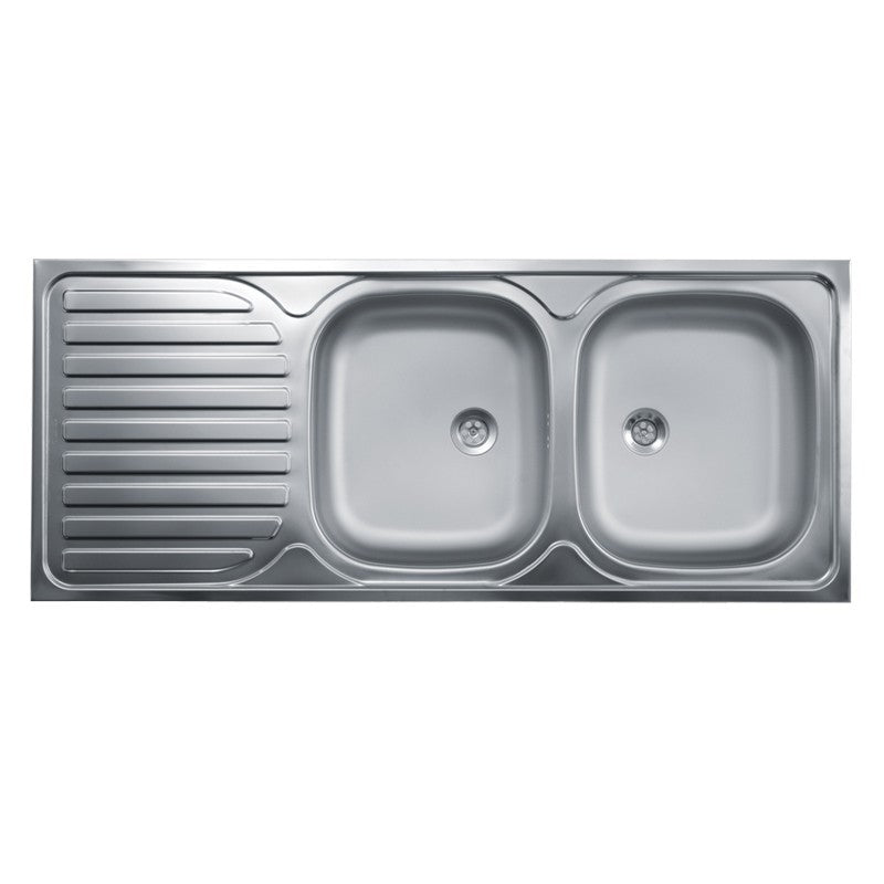 2-bowl kitchen sink with left-hand drainer, steel 50x120 cm