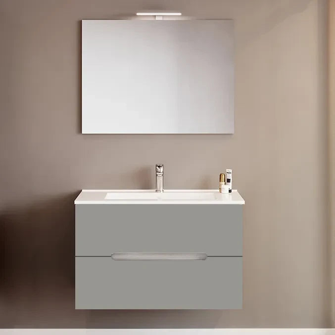 Mueble de baño Iris con lavabo y espejo LED 106 cm roble gris