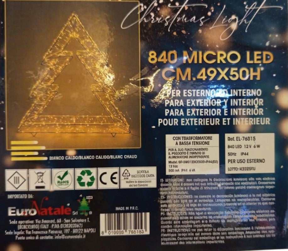 Albero decorativo in metallo con 840 LED bianco caldo 49x50 - uso interno e esterno