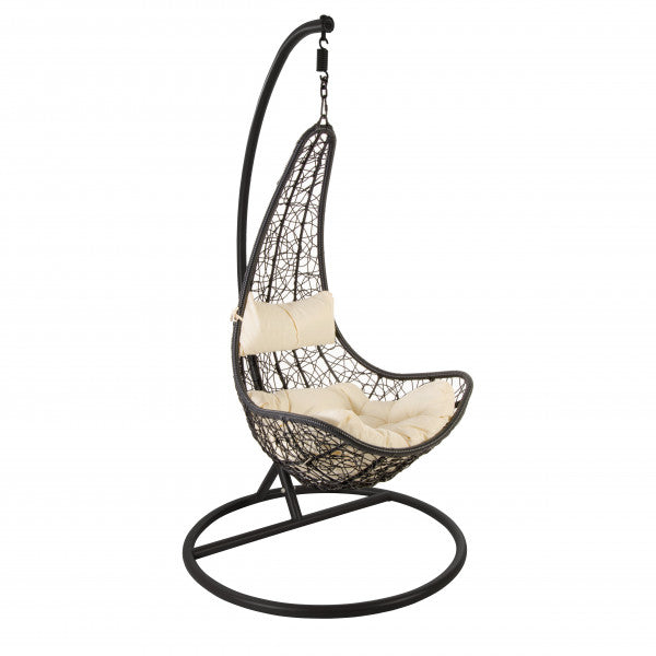 Hanging Egg Chair in Black Polyrattan with Cushion, 79x70x120 cm