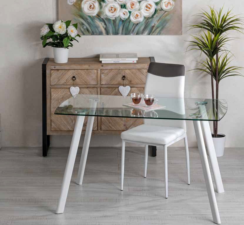 Maura Bianco fixed table with glass top and metal legs 130x75x76