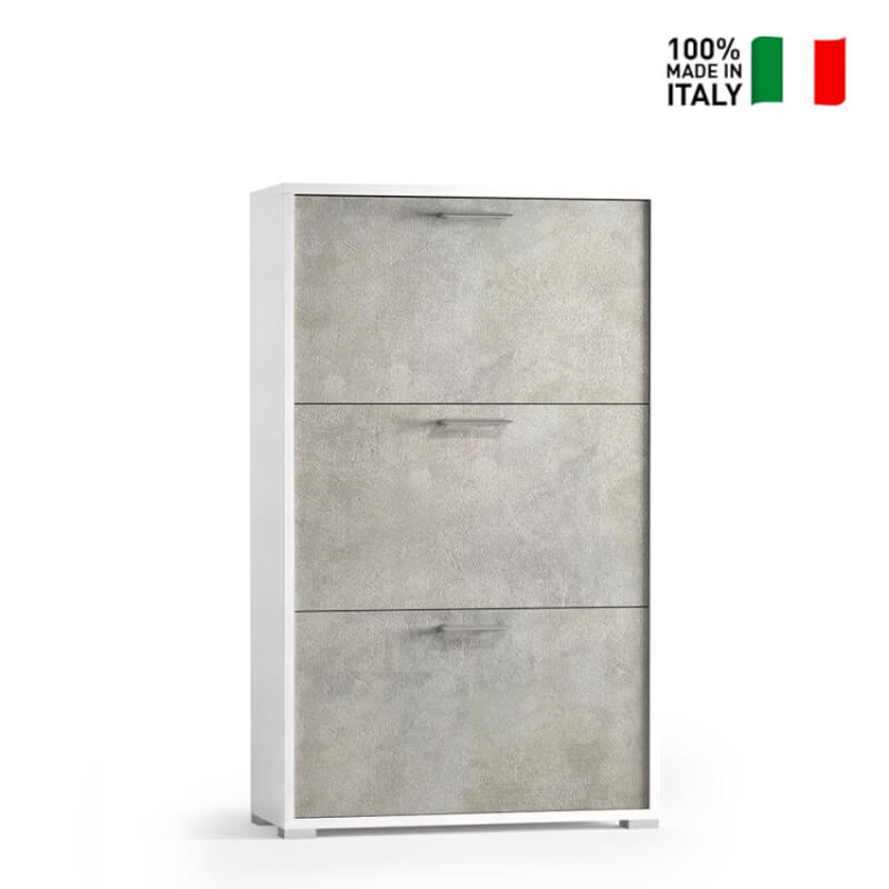 Zapatero de tres puertas para hasta nueve pares de zapatos blancos con puertas de hormigón