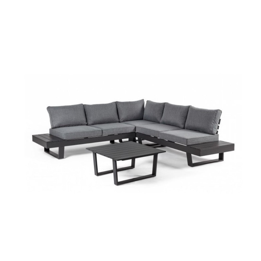 Antrazitfarbenes Ecksofa-Set mit Kissen