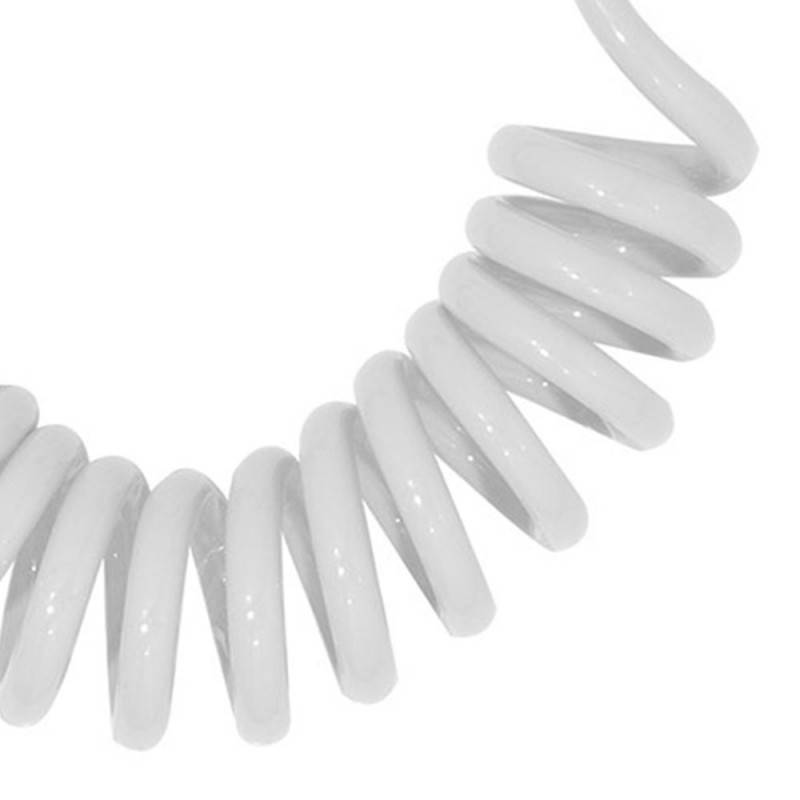 Weißes flexibles Kabel, ausziehbar mit Feder, maximale Länge 150 cm.