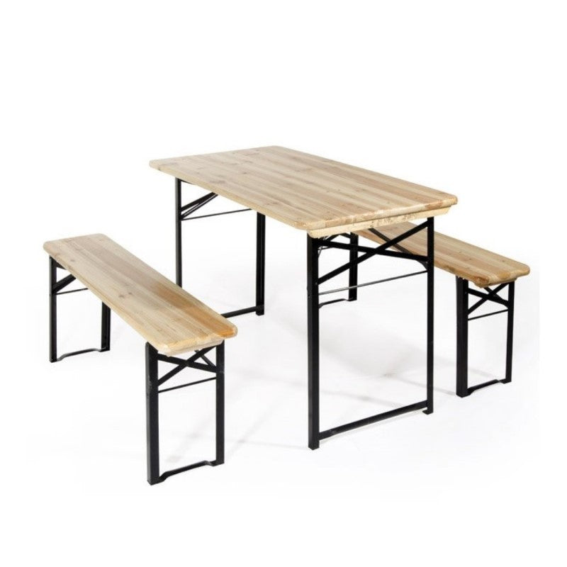 Garden set table and two benches in wood and steel Verdelook