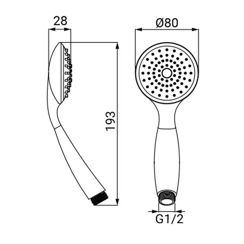 Keros chromed hand shower with single jet anti-limescale technology.
