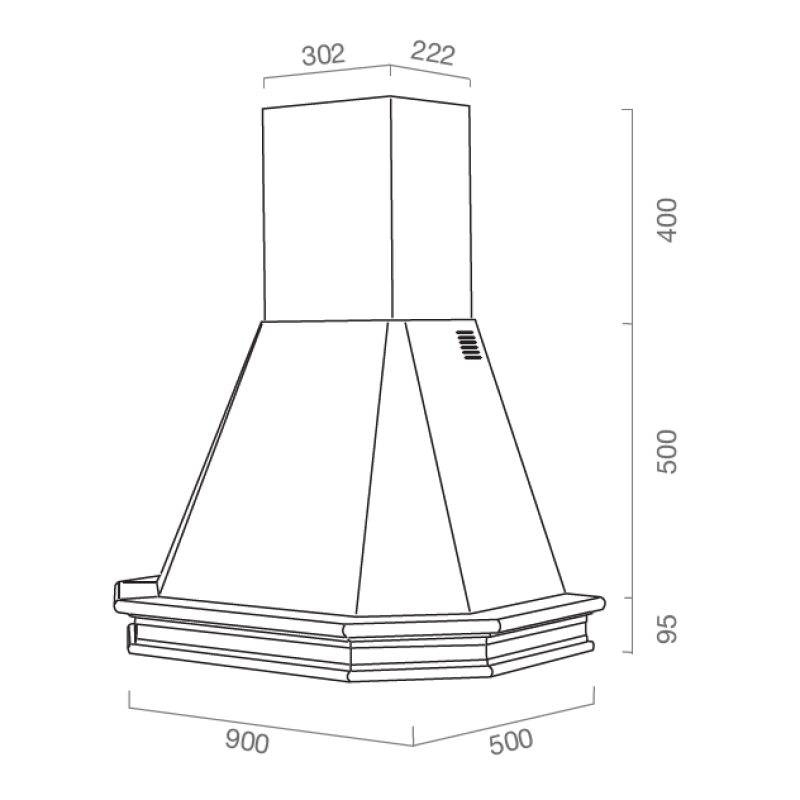 Campana extractora RUSTICA 5 LATI de acero inoxidable blanco y estructura de madera color tabaco 90 cm