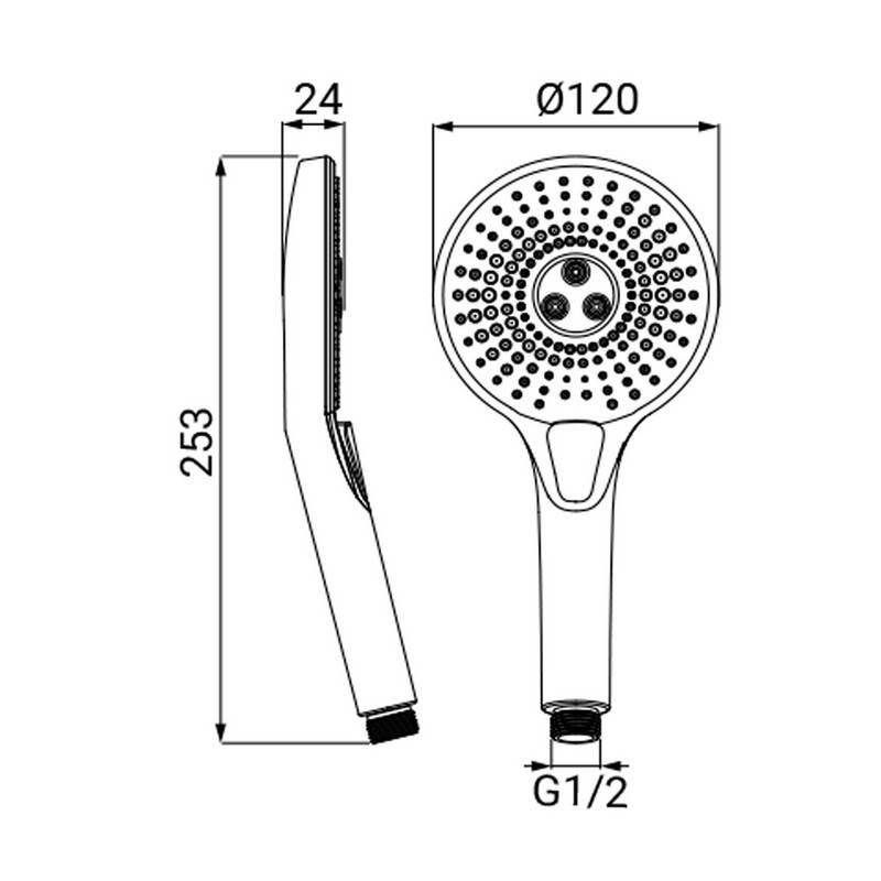 Black and chrome hand shower with 3 jets - Vortex Series