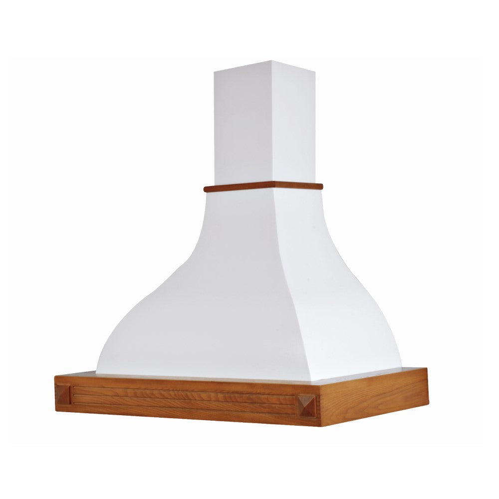 DIAMANTE white rustic kitchen hood with walnut color inlay wooden frame 90 cm
