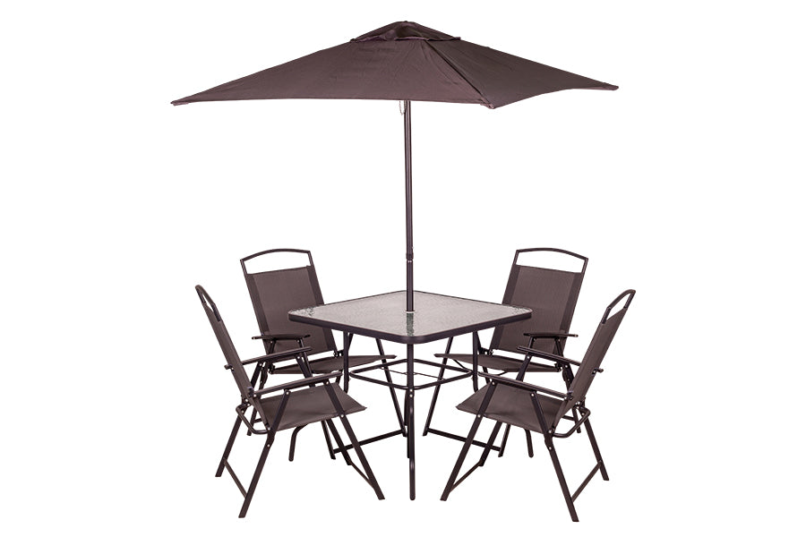 Gray 6-Piece Set with 1 Table, 4 Chairs, and 1 Parasol, 165x65x112
