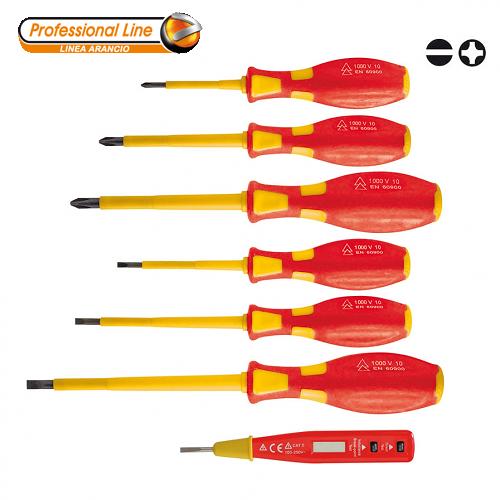 Juego de destornilladores electricistas aislados Valex 1000V probador de fase digital serie 7 piezas.
