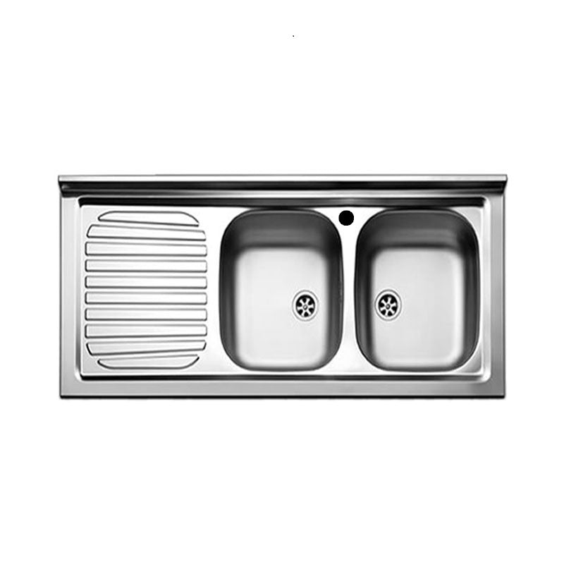 2-bowl kitchen sink with left-hand drainer, steel 50x120 cm