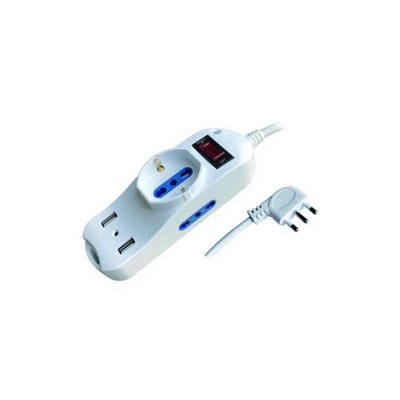 Multisockets 5 Sockets With Schuko+Bypass Switch+Usb Sp.90° 10A