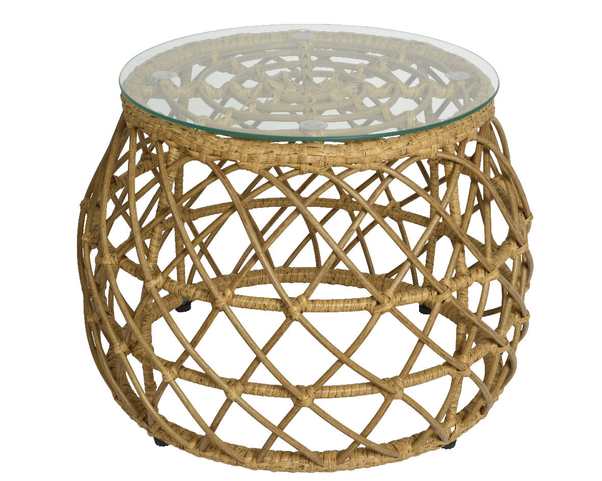Sintra Couchtisch aus Korbgeflecht und Glas für den Außenbereich Ø58