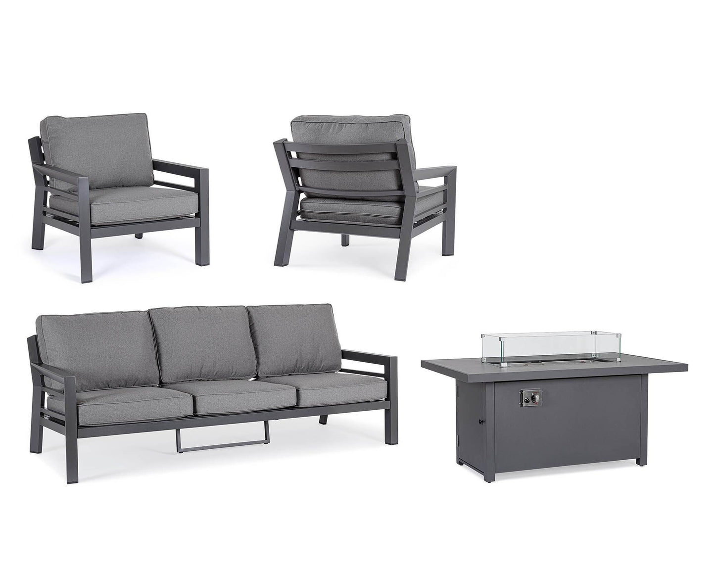 Set von 4 Stcs Wohnzimmer mit Kissen Hendrix Anthrazitaluminium, Stahl, Glas und Polyester