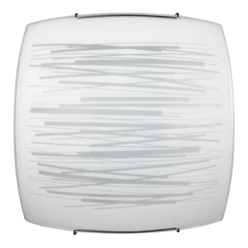 Plafón 1xE27 Ganchos Placa Cristal Cromado Blanco Decorado Líneas Horizontales E-Energy Manuela