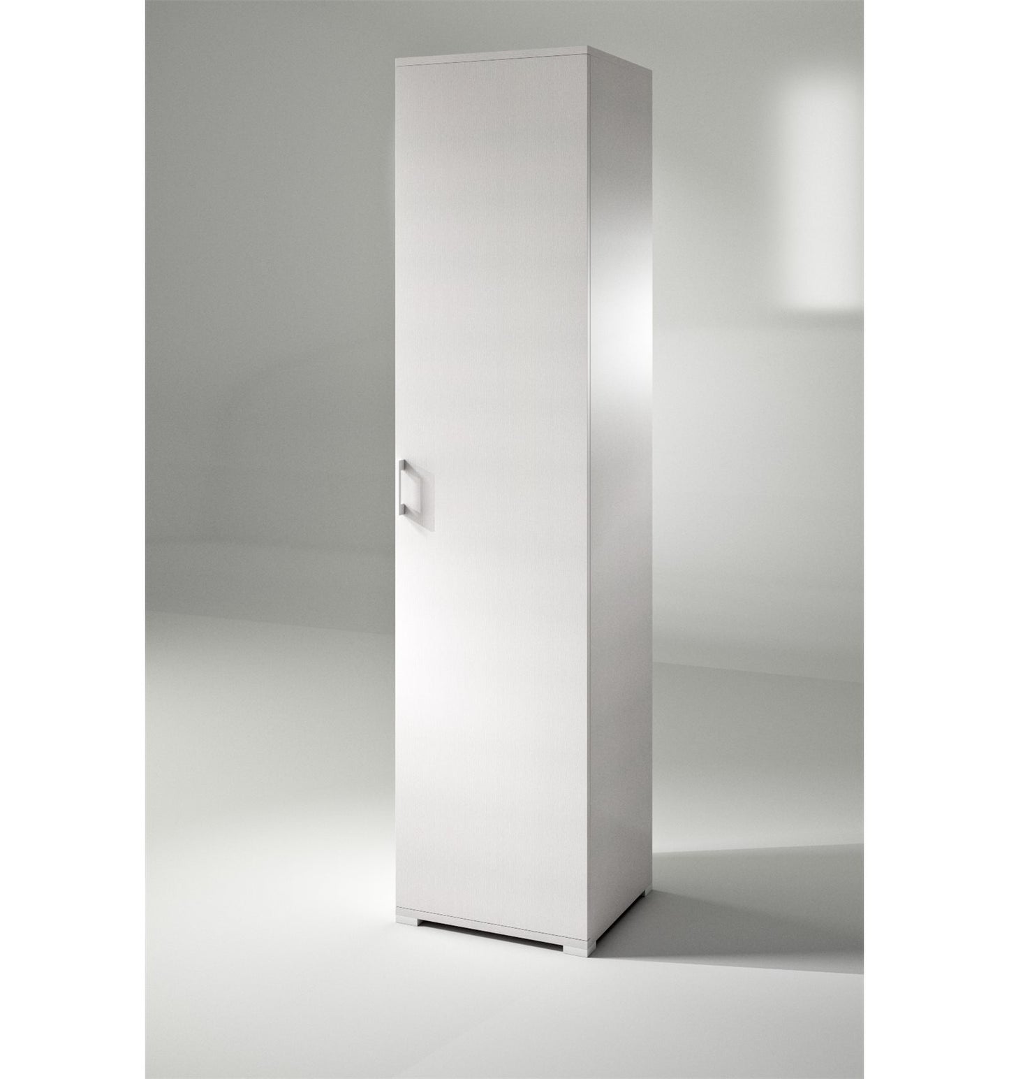 Cabinet with single door and four adjustable shelves, white, white door
