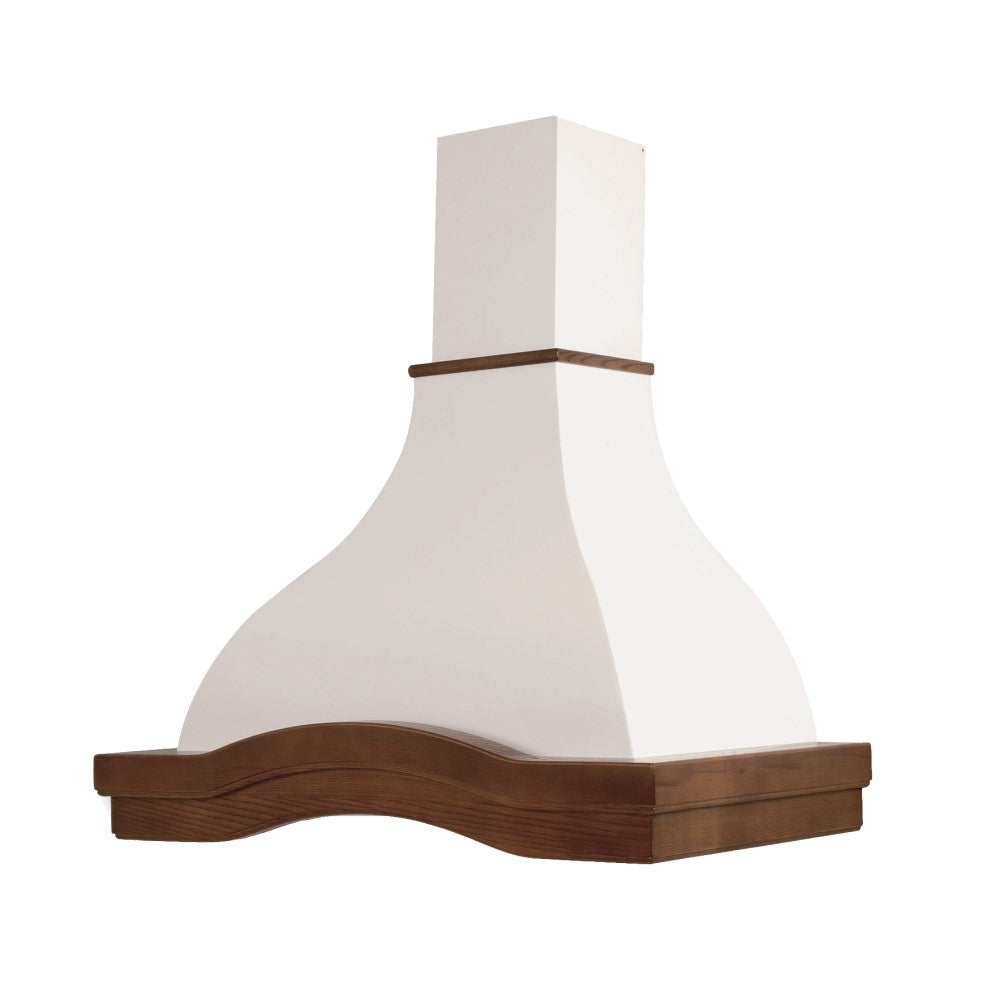 Campana de cocina rústica EGIZIA blanca con estructura de madera taracea color tabaco 90 cm