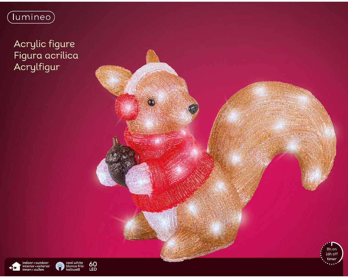 Outdoor Acrylic LED Squirrel - 40 x 20.5 x 30.5 cm