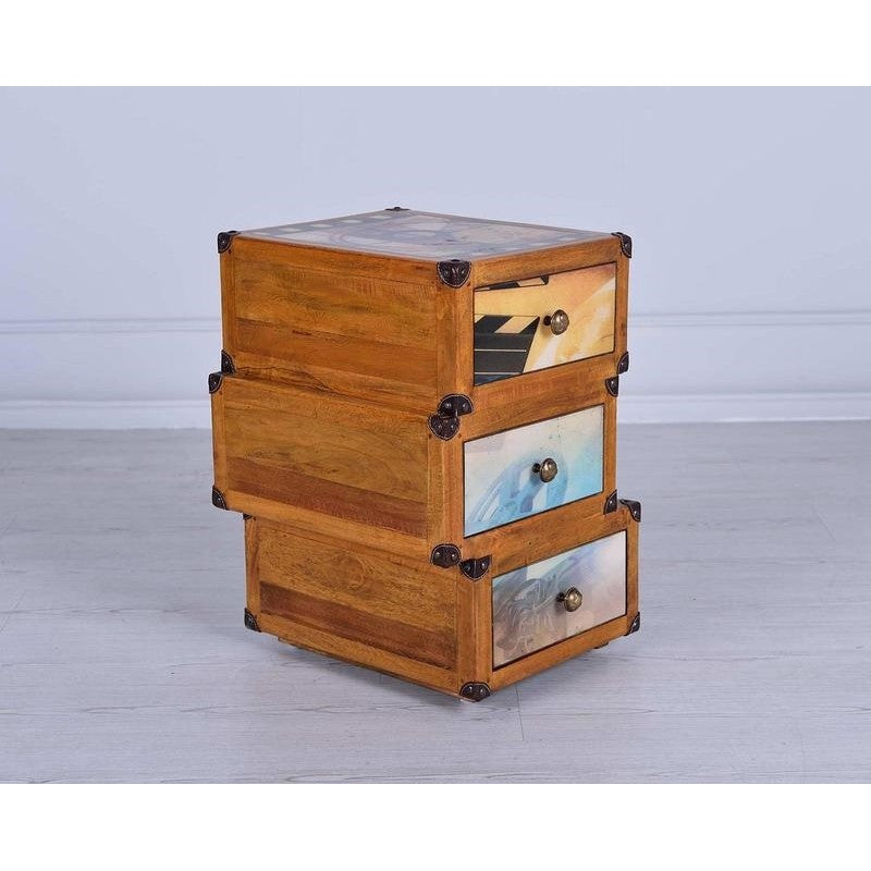 Multicolor Decorated 3-Drawer Wooden Chest 55x38xh.55 cm