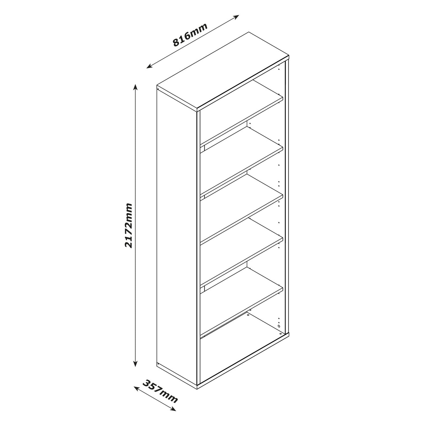 High library with 5 adjustable shelves - Dimensions: 217.20x81.60x35.70 cm