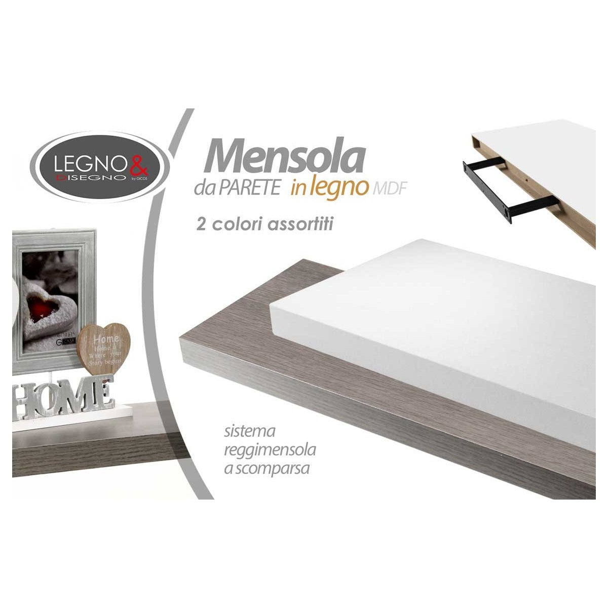 Mensola da parete in legno MDF assortita 120x25x3,8 cm - 1 pezzo assortito
