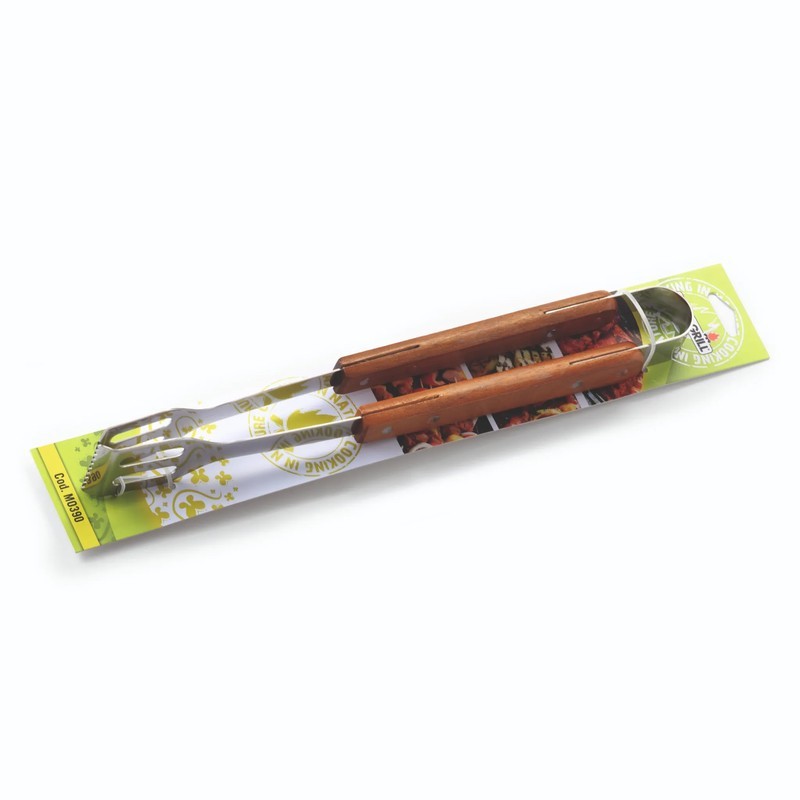 39 cm stainless steel tongs with wooden handle