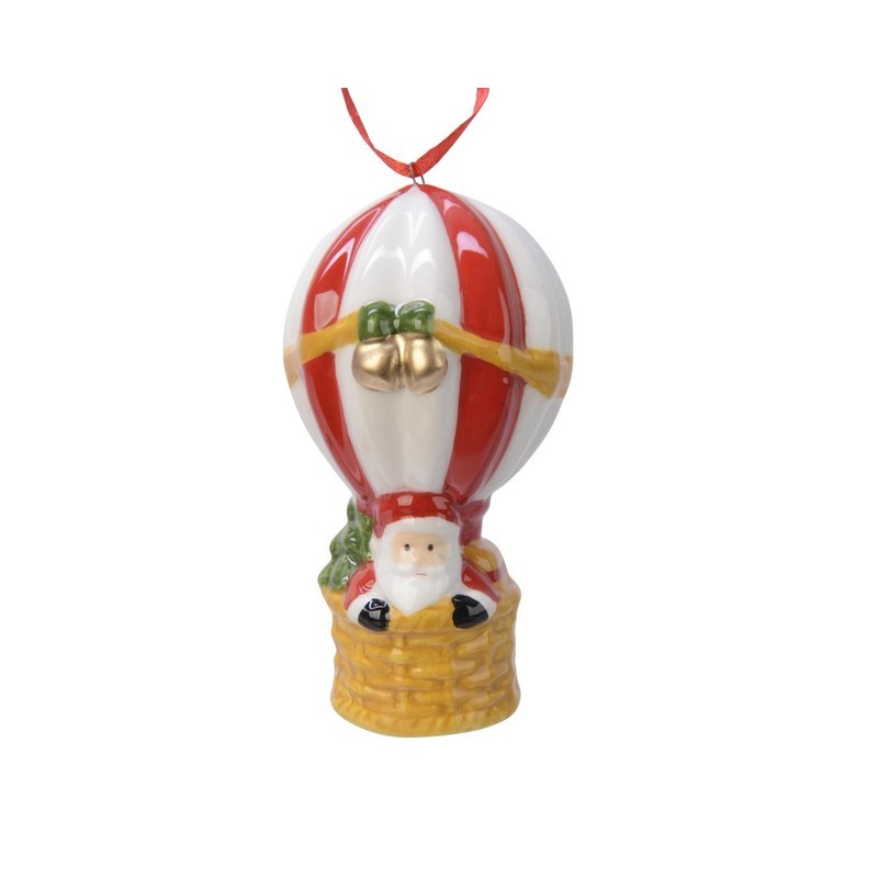 Pendente natalizio mongolfiera con Babbo Natale H10.4 cm