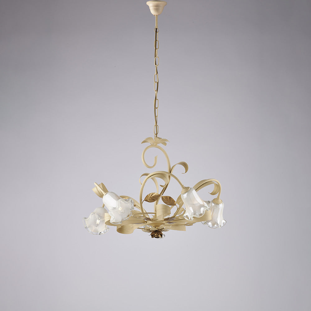 Lampadario in ferro laccato avorio decape 5 luci H.44 - MAX 142 - Ø65