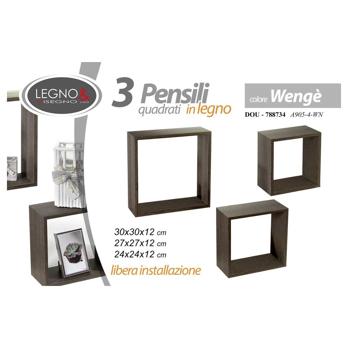Set 3 moduli wengè 30/27/24 cm