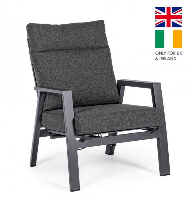 2x Reclining Armchair in Aluminum 72x81x98 cm with Black Frame