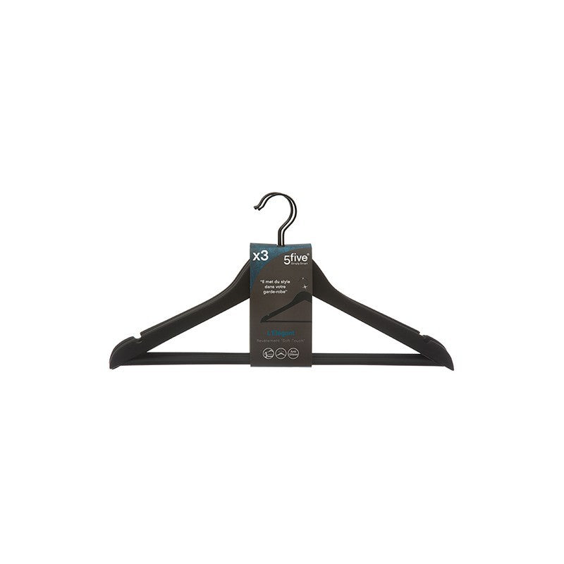 Set of 3 hangers in black wood and non-slip rubber