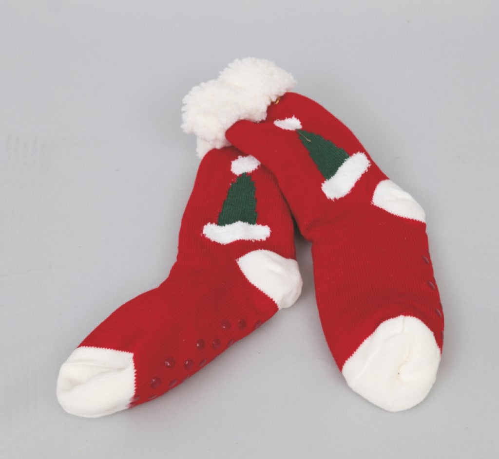 Calze rosse antiscivolo con cappello verde