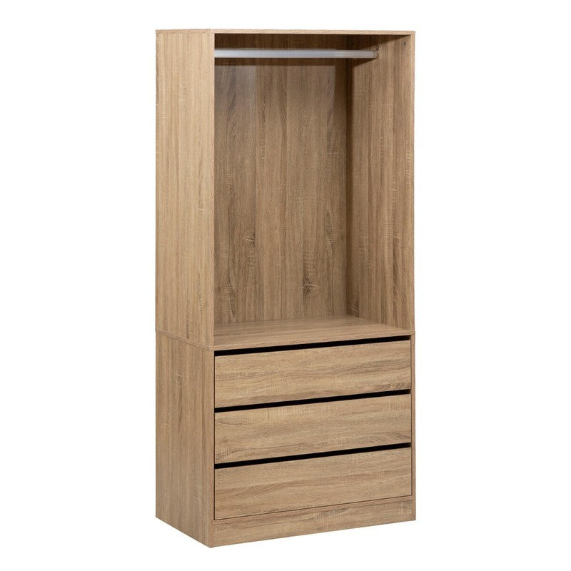 Kleiderschrank mit Kleiderbügeln und 3 Schubladen Black Edition natur
