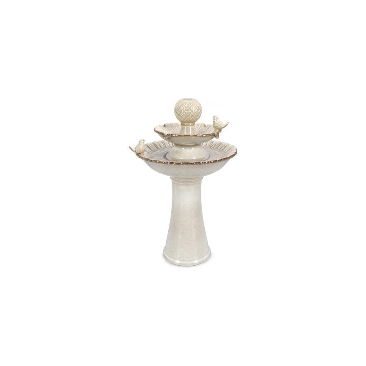 Bizzotto-Brunnen mit LED und Niky-Vögeln beige 40,5 x 40,5 x 68 h cm