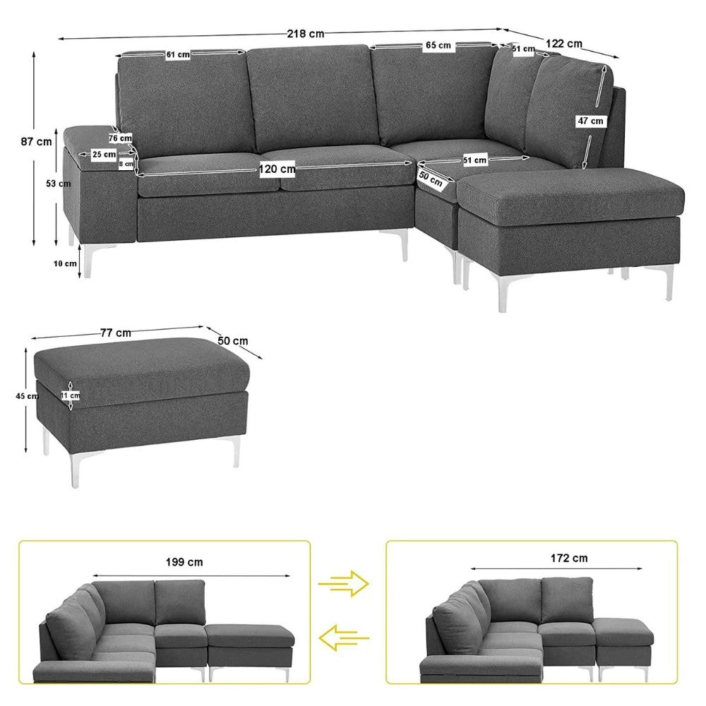 Divano angolare sinistro grigio 218x172x87