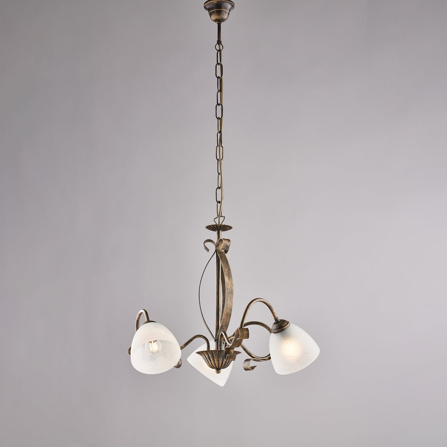 Lampadario marrone oro antico, vetro alabastro, 3 luci, Ø51 cm