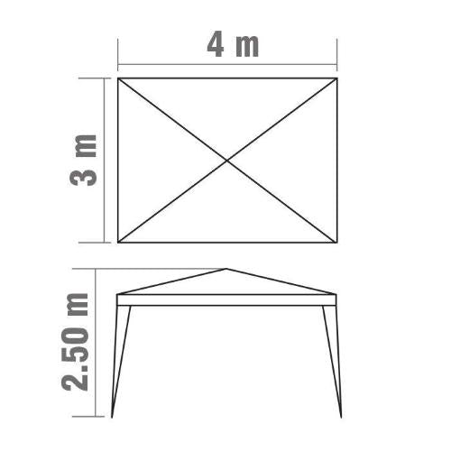 Gazebo da giardino bianco con struttura in metallo e copertura PE 3x4m