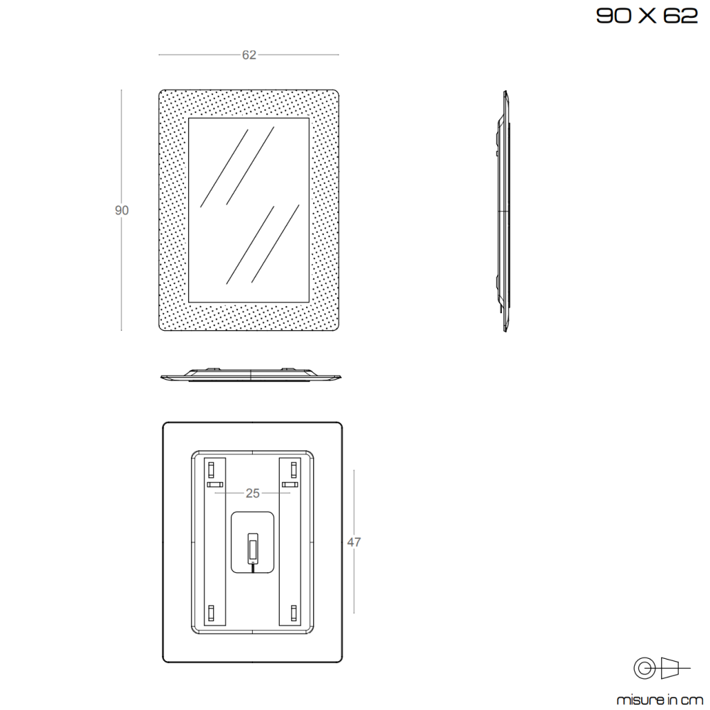 Specchio con cornice in vetro fuso color bronzo 90x62 cm