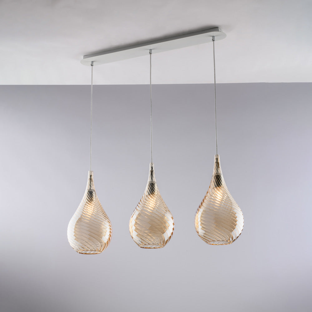 Binario in ferro, vetri ambra Pyrex, 3 luci, H41 cm, L75x10 cm - M2