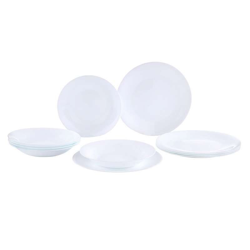 Juego de platos Bormioli White Moon 12 piezas en vidrio opalino blanco
