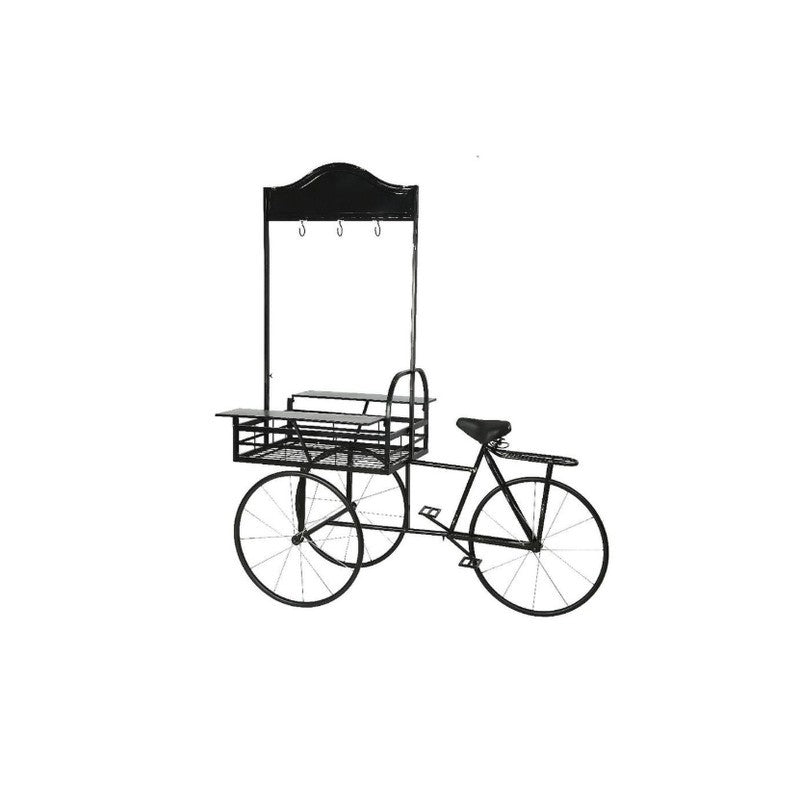Espositore decorativo bicicletta con tavolino e portapiante 168 × 92 × H200 cm nero e blu
