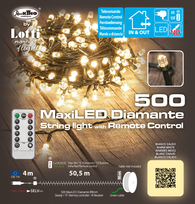 Cadena 1000 LED blanco cálido 60,5m en bobina