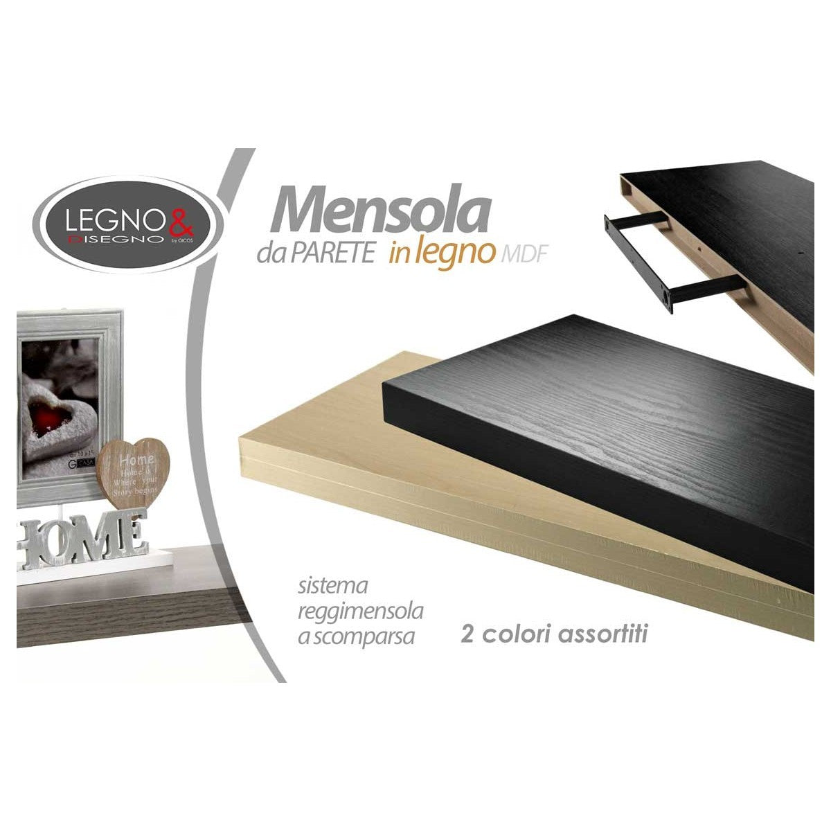 Mensola da parete in legno MDF 80x25x3,8 cm - 1 pezzo assortito
