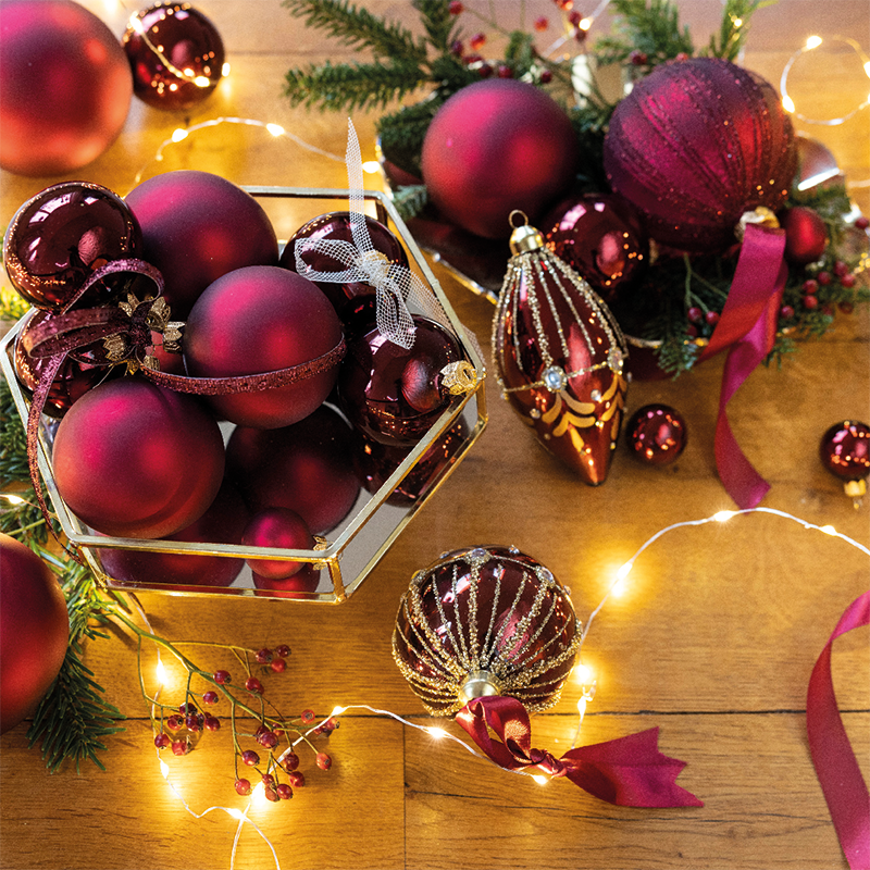 Box Da 4 Palline Di Natale Rosso Scuro Lucido 10 Cm