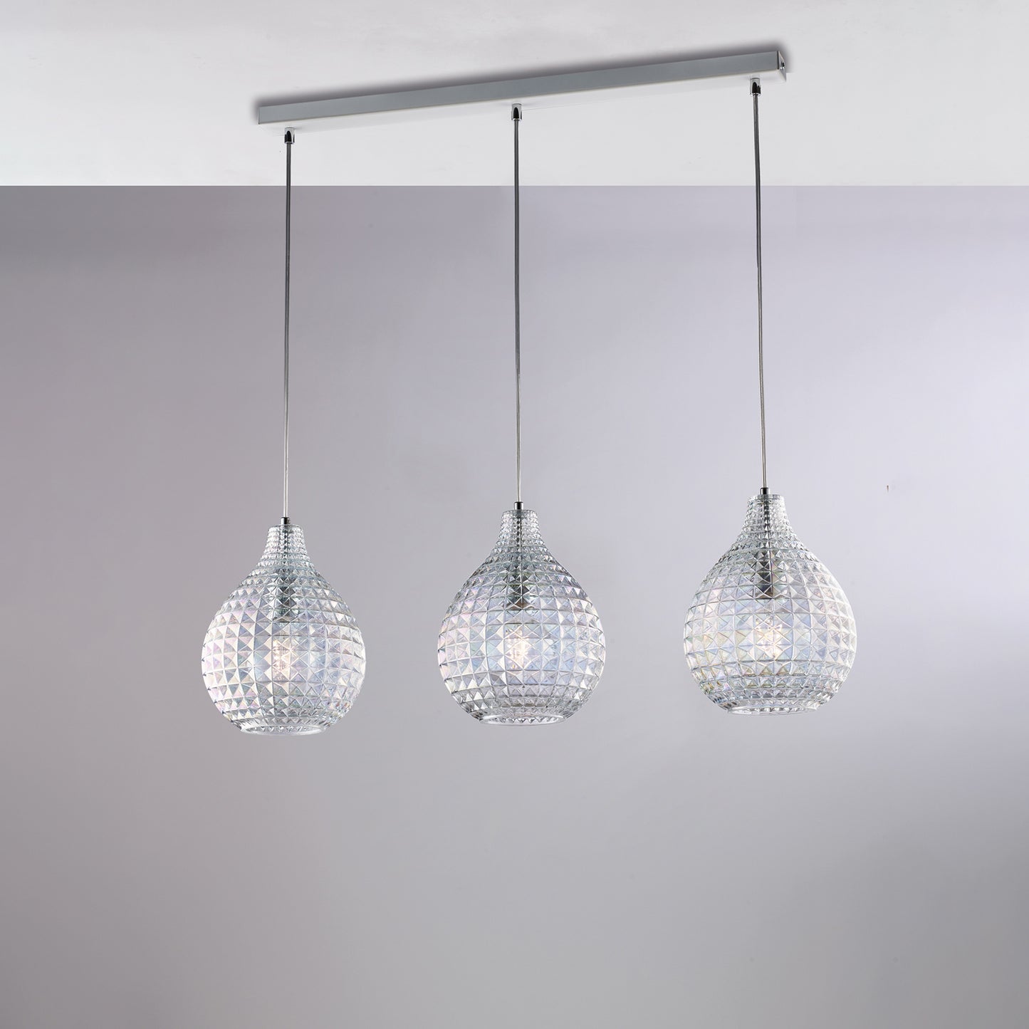 Binario Ferro Bianco Cromo 3 Luci Vetro Trasparente 88x21 H32-132 cm