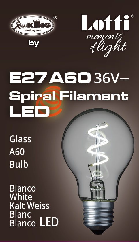 Lampada E27 36V goccia spiral Ø60mm Bianco