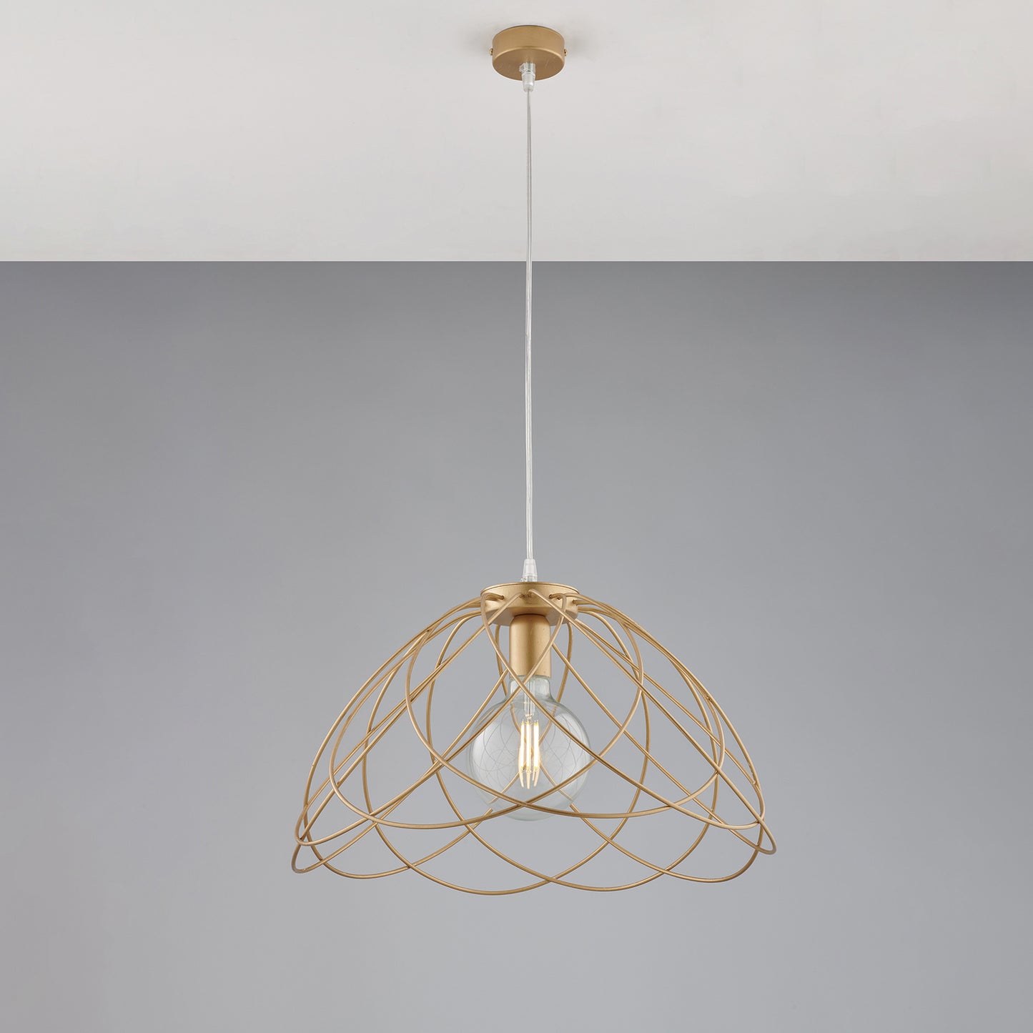 Lampadario in ferro laccato oro con decorazione oro antico con cavo elettrico regolabile 1 luce H.32 - MAX 132 - Ø45